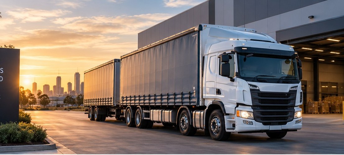 Truck outside a Melbourne logistics facility